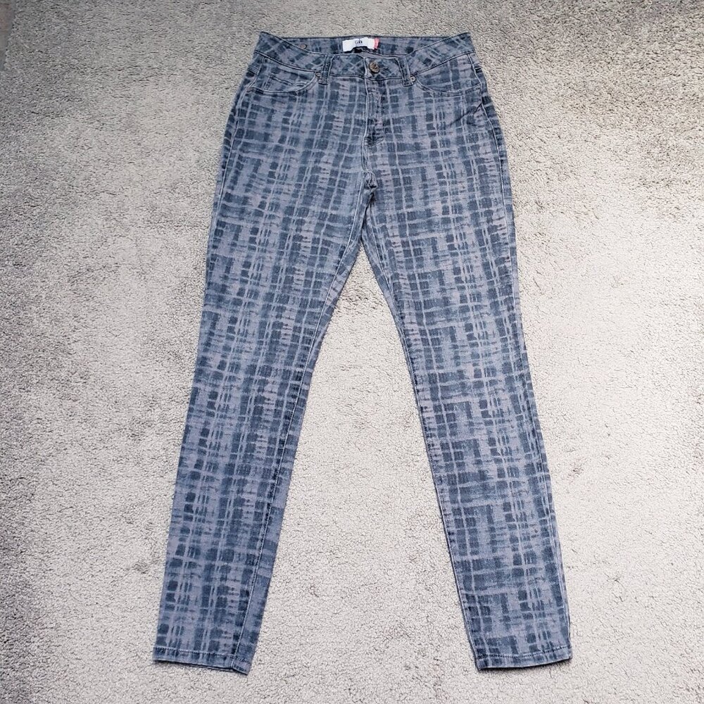 Cabi Jeans Curvy Skinny Women's Size 6 Mid Rise Grid Gray Denim Jeans